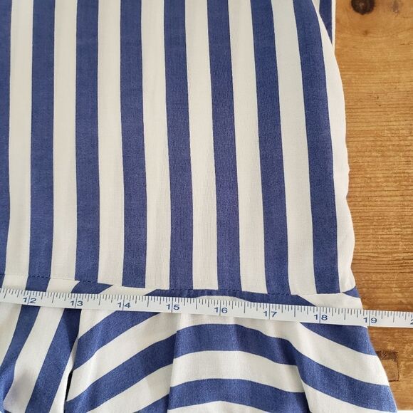 🦋3/$25 One Clothing Small Blue White Striped Button up Ruffle Hem Tunic Top - Picture 9 of 13